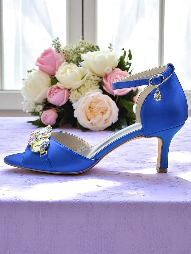 and Women's with Black Toe Heels Ankle Open Strap Satin