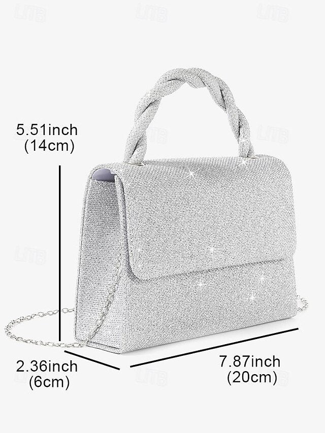 Women's Braided Handbag and Handle Silver with Glitter