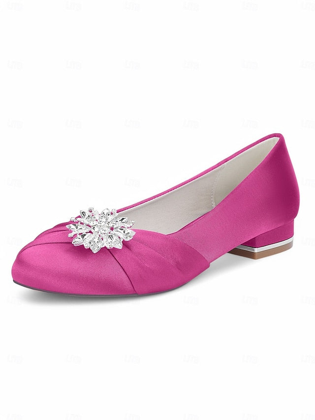 Elegant Wedding White Crystal Satin Flats Women's –