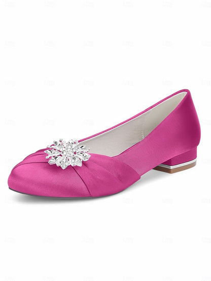 Elegant Wedding White Crystal Satin Flats Women's –