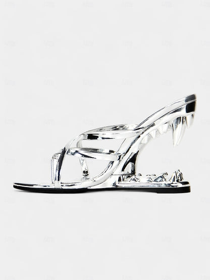 Gold Flat Unique Sculpted Sandals Design with Metallic - Heel