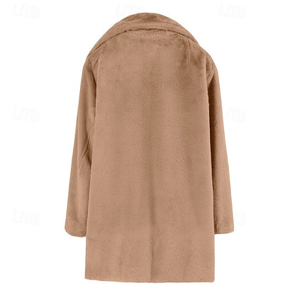 Coat Faux Casual Fur Warm Pocket Comfortable Women's