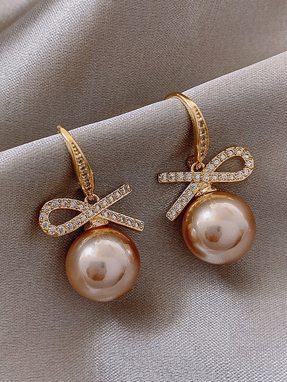 Bow Rhinestone Women's Pearl with and Earrings Christmas