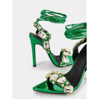 with Metallic Women's Lace-Up Heels Stiletto Green