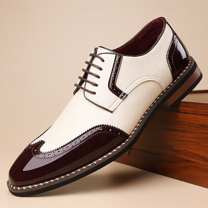 Burgundy Oxford Leather Faux Wingtip and Shoes White Men's