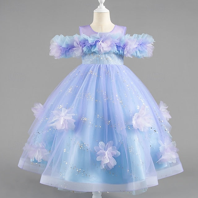 Wedding Flower Short Sleeve Girls' Party Special Kids Dress