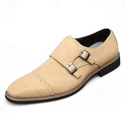 Double Beige Men's Leather Faux Monk with Strap Shoes