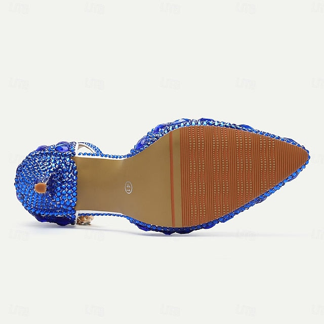 Crystal Slingback Heels Rhinestone Pointed-Toe Women's High
