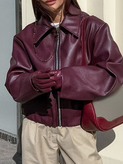 Leather Women's Warm Pocket Faux Zipper Comfortable Jacket