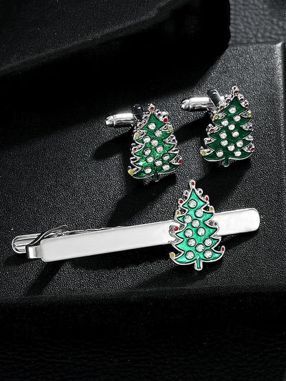 Tie Men's Set Cufflinks - Tree and Festive Clip Christmas