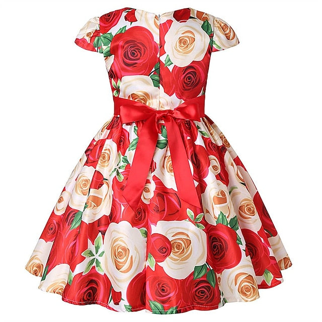 Kids Dress Floral Girls' Sleeve Short Party Flower