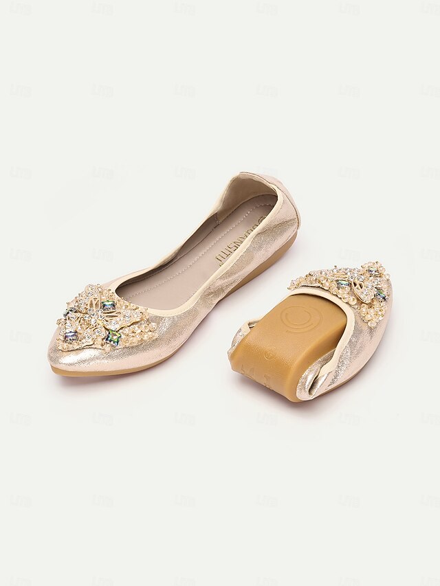Crystal Glitter Flats Women's Foldable with Gold