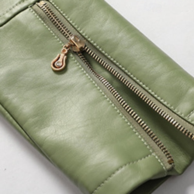 Comfortable Women's Zipper Leather Pocket Jacket Faux