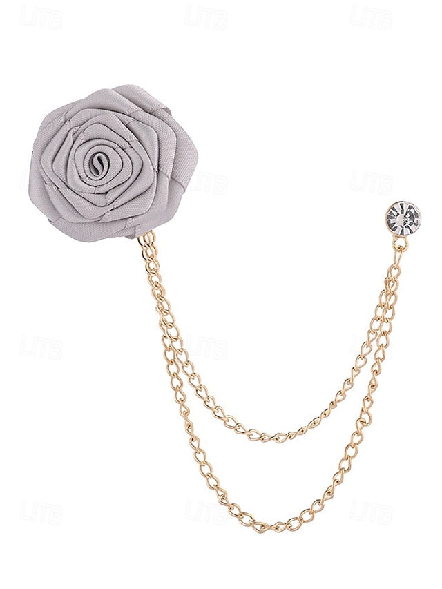 Lapel Rose – with Pin Chain Red Men's Elegant Gold