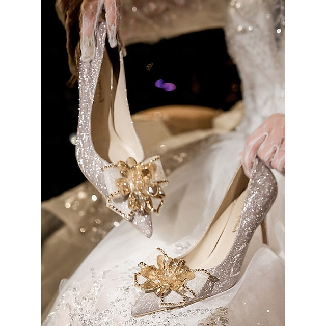 Heels Sparkling Silver – Wedding Shoes Women High for Glitter