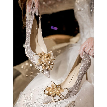 Heels Sparkling Silver – Wedding Shoes Women High for Glitter