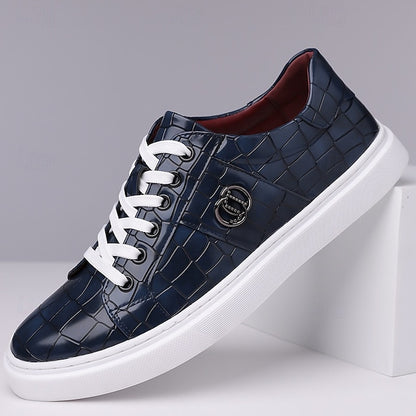 Men's Burgundy Crocodile Pattern Faux Leather Sneakers with