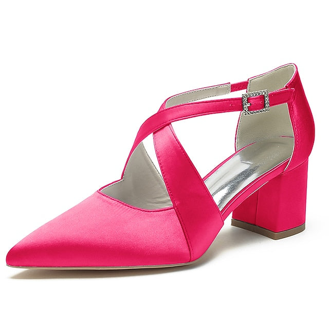 Elegant Block White Pointed Women's – Heels Satin Toe