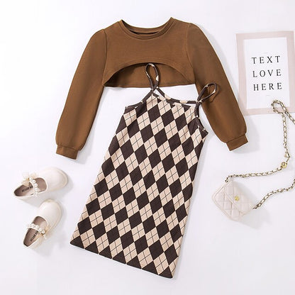 Pieces Kids 2 Set Girls' Dress Block Color Long Suits