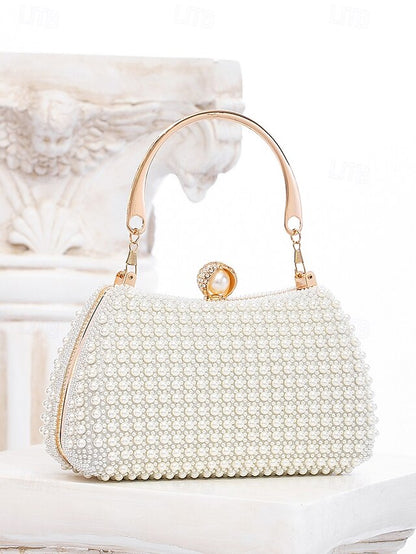 Pearl Evening Bag Handle Gold with Clutch Beaded Women's