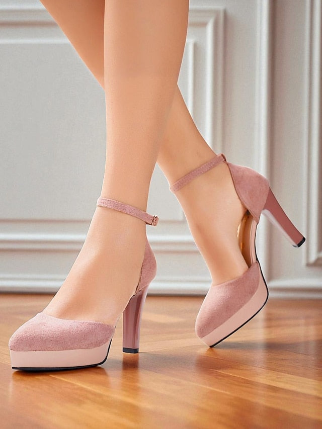 Heel Suede Women's Strap Ankle High Platform Burgundy 1950s