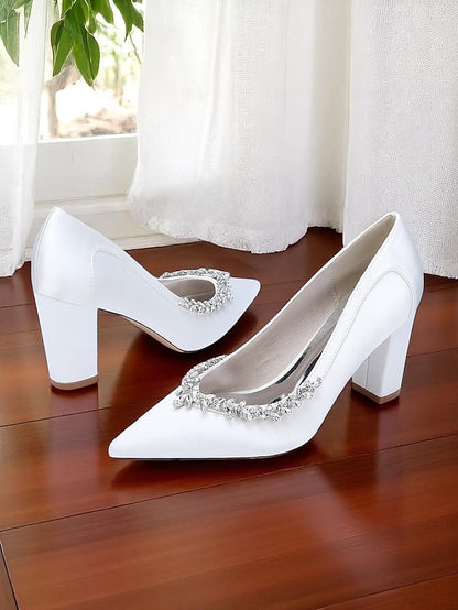 Pumps Pink Wedding Women's Block Heel Satin