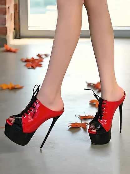 Platform Leather Women's and Patent Red Black Stiletto