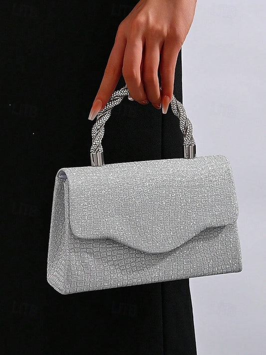 Glitter Silver Women's – Rhinestone Handbag with Handle