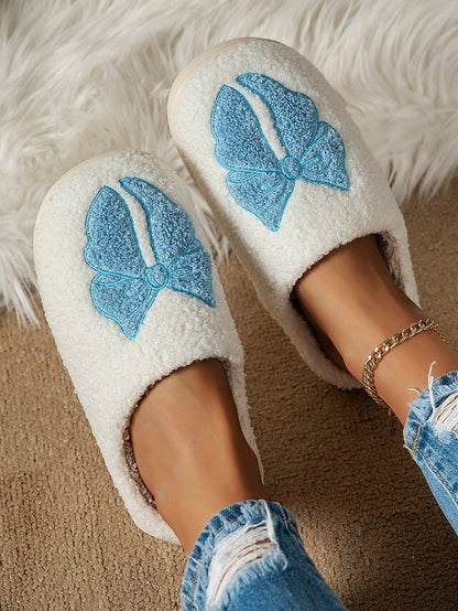 White Design Bowknot - Women's with Slippers Red and Soft