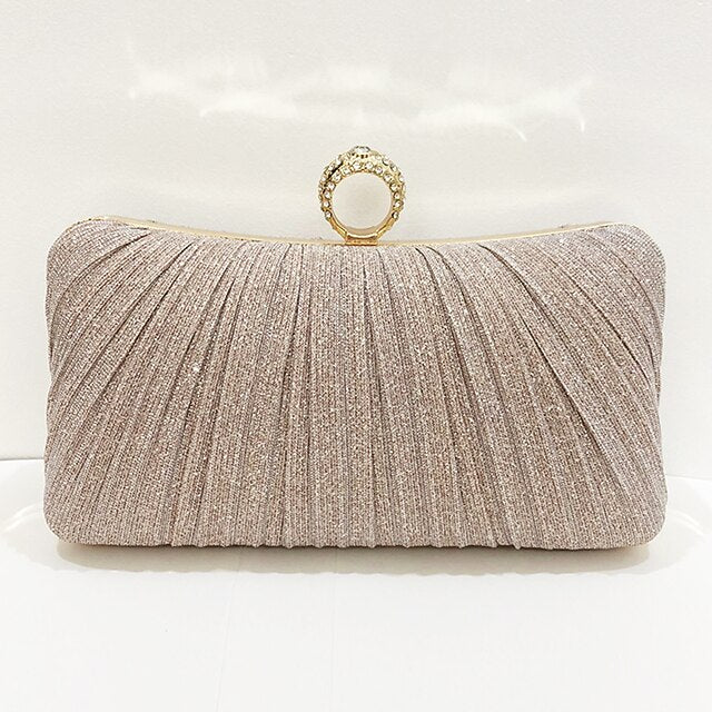 Ring Bag Elegant Rhinestone Evening Gold Clutch Glitter with