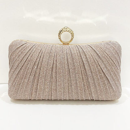 Ring Bag Elegant Rhinestone Evening Gold Clutch Glitter with