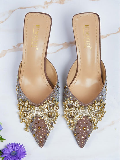 Rhinestone Slip-On Women's Toe Mules Glitter - Pointed