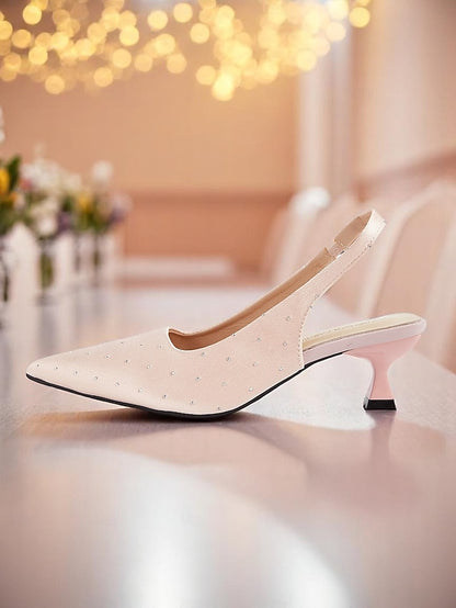 Kitten Heels Women's Studs Rhinestone Slingback Satin with