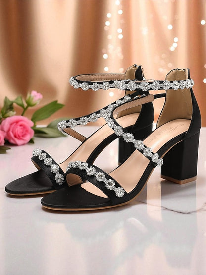 Open - Rhinestone Elegant Heel Women's Sandals White Block