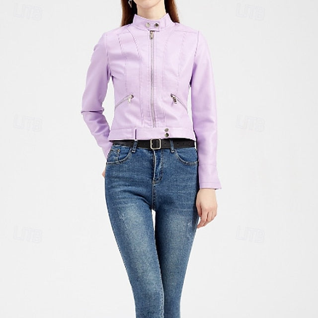 Zipper Women's Pocket Faux Comfortable Leather Jacket