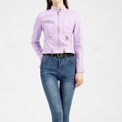 Zipper Women's Pocket Faux Comfortable Leather Jacket