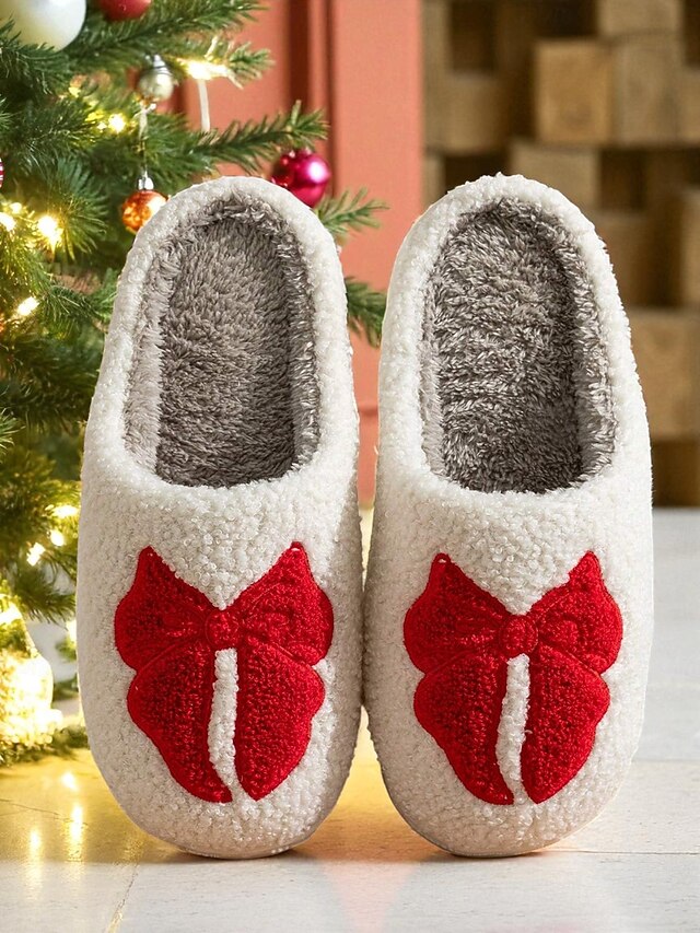 White Design Bowknot - Women's with Slippers Red and Soft