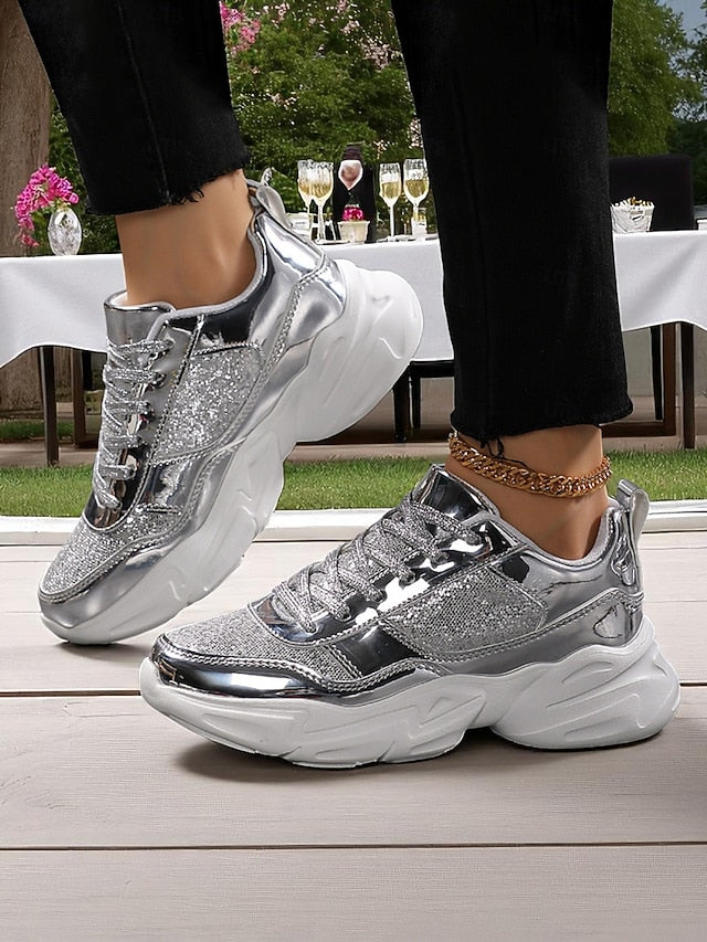 Sneakers Metallic Glitter Chunky Women's Platform with