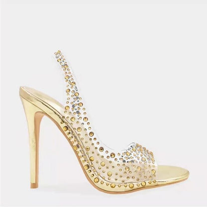 – Heel High Clear Transparent Women's Rhinestone Sandals
