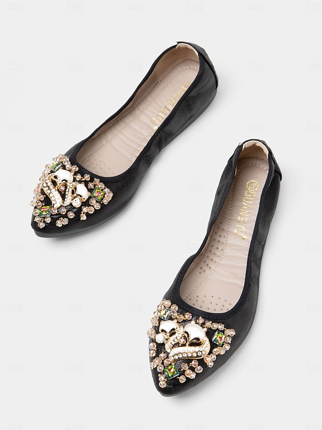 Rhinestone Women's Foldable Flats Ballet Black with