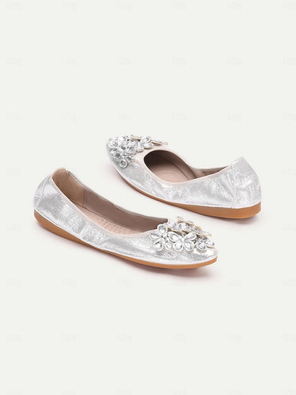 Foldable Silver Rhinestone Flats with Women's