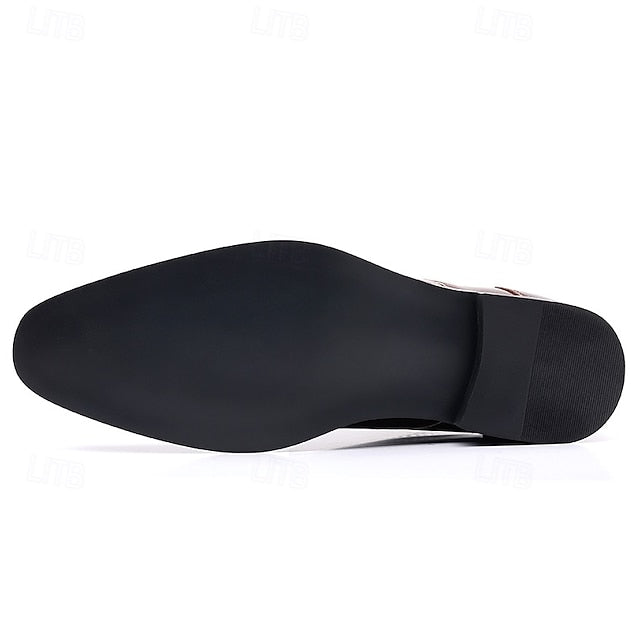 Ankle Leather Men's Brogue Glossy Wingtip Burgundy Faux