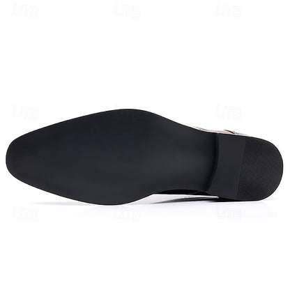 Ankle Leather Men's Brogue Glossy Wingtip Burgundy Faux