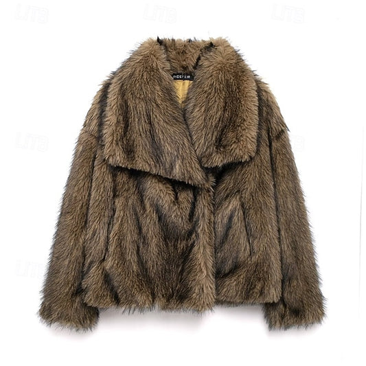 Women's Furs Coat Pocket Faux Comfortable Fur Warm