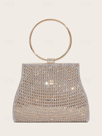– Elegant Ring Crystal with Gold Evening Handle Clutch