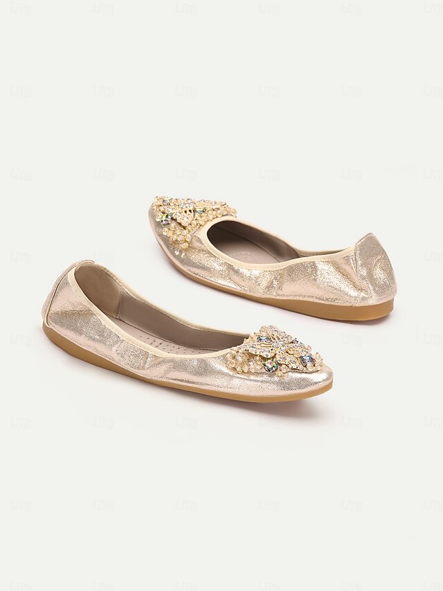 Crystal Glitter Flats Women's Foldable with Gold