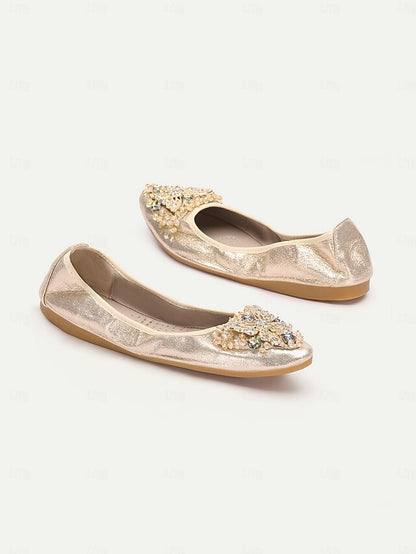 Crystal Glitter Flats Women's Foldable with Gold
