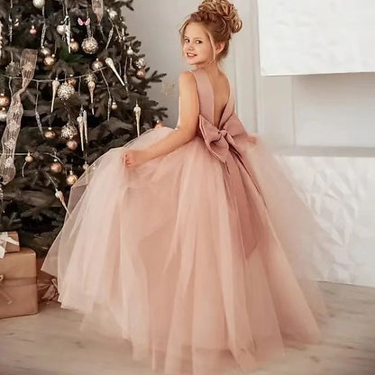 Party Girl Color Solid Dress Flower Kids Girls'