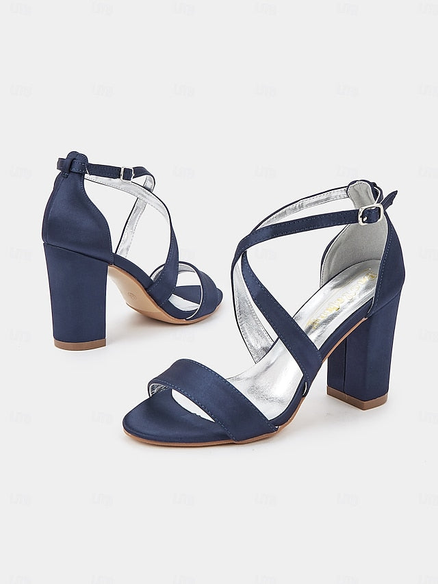 Sandals Women's Block – Elegant Heel Strappy Satin