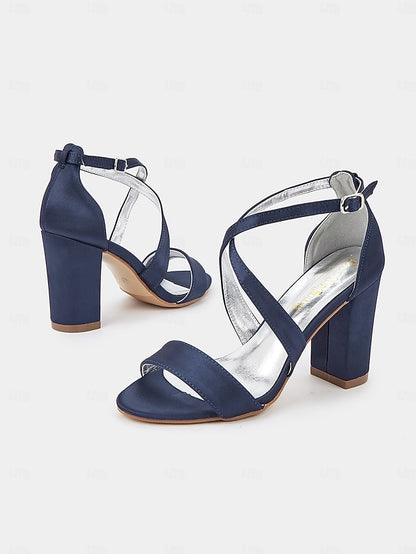 Sandals Women's Block – Elegant Heel Strappy Satin